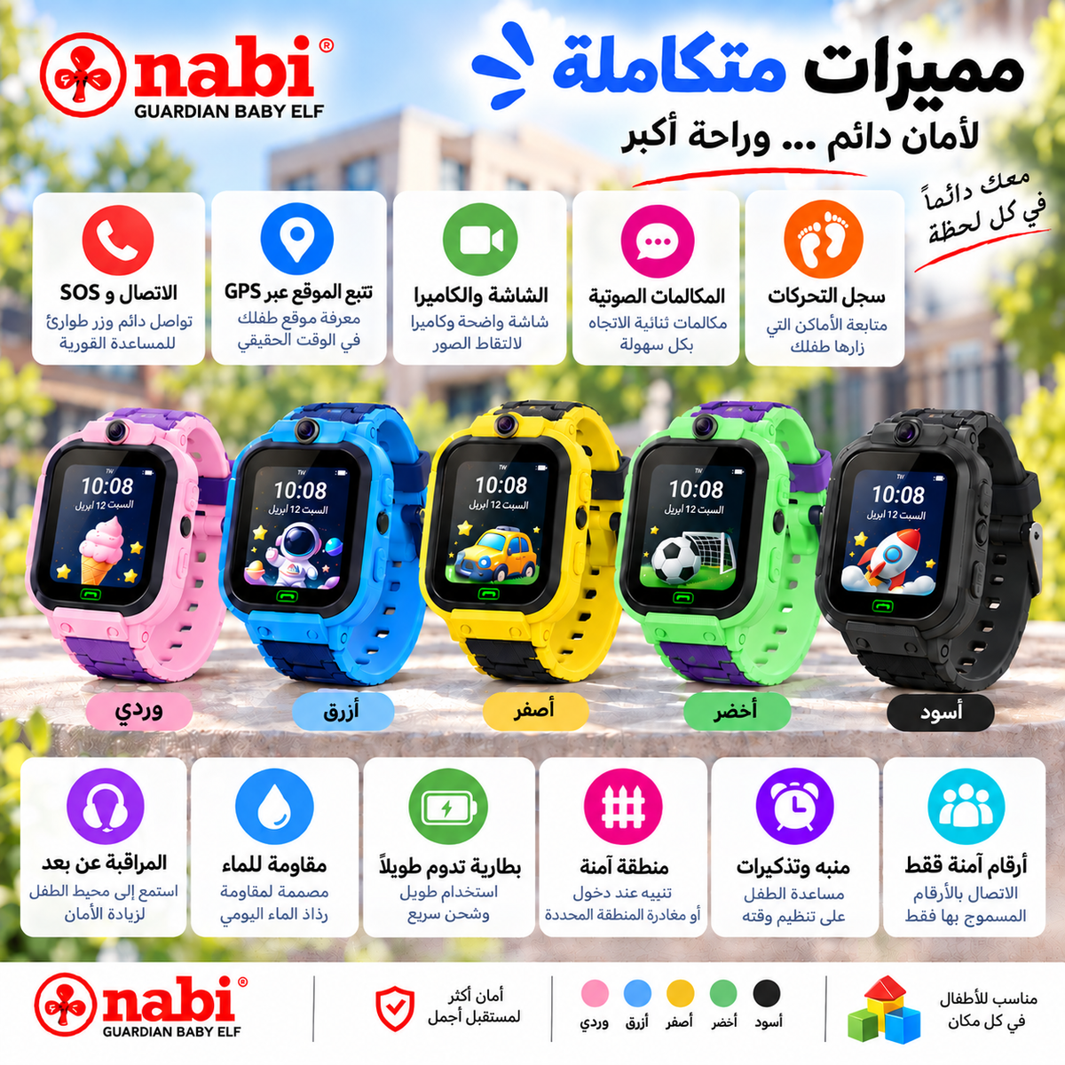 ساعة NABI الذكية للأطفال – GPS وSOS